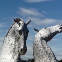 Image of The Kelpies at The Helix in Falkirk. Two impressive sculptures of horses made from metal.